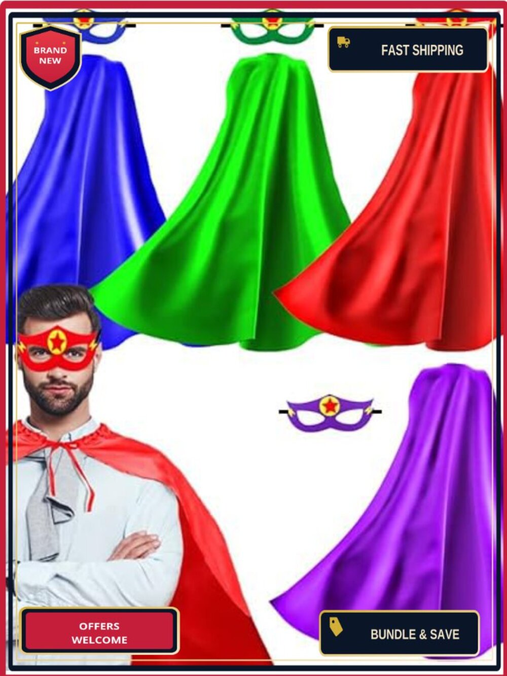 75D Satin Superhero Capes & Masks 4 Pack Adult XXL Oversized Group Costume Set